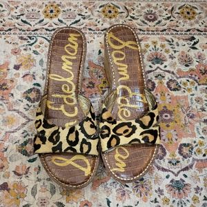 SAM EDELMAN Sandals | Size 8.5 Cork Platform Wedge | Cheetah Print